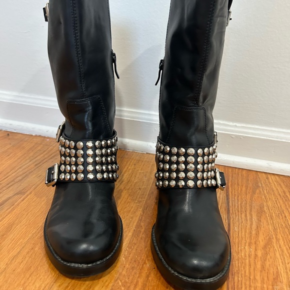 Sale!! BCBGeneration Halen Black Genuine Leather Studded Boots 7B / 37 - Picture 2 of 12
